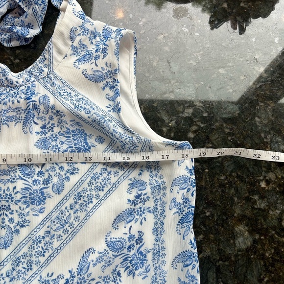 Calvin Klein blue and white drop waist tiered dress. Delft blue. Halter with tie - Picture 13 of 14